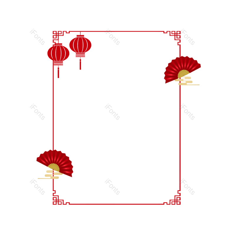 喜庆图片,扇子元素,灯笼PNG,红色边框免抠素材